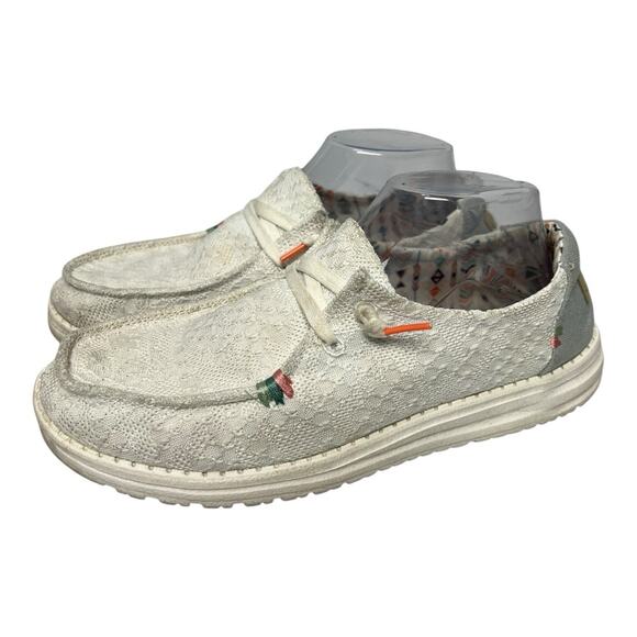 Hey Dude Women’s Wendy Boho White Crochet Loafers Size 9 - Picture 1 of 11